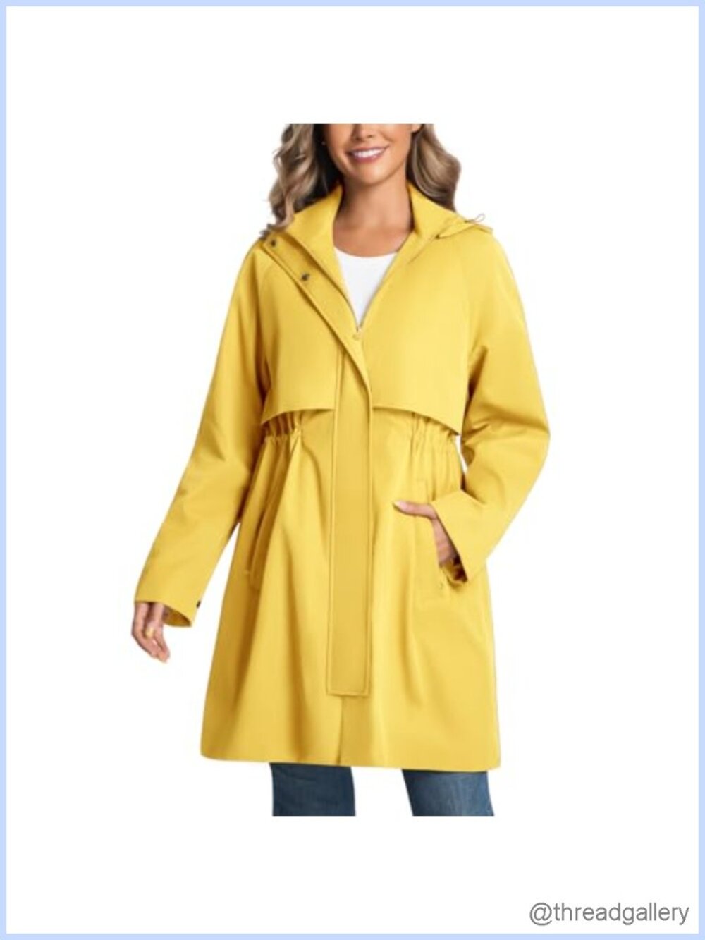 Womens Water Resistant Trench Coat Detachable Hood Windproof Rain Jacket